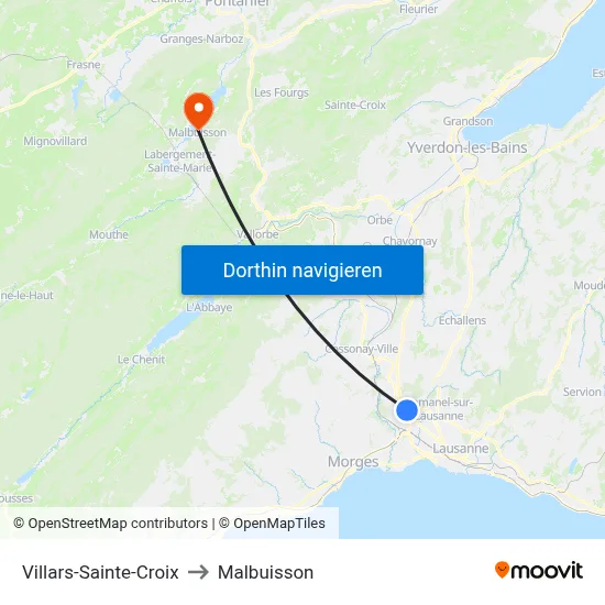 Villars-Sainte-Croix to Malbuisson map