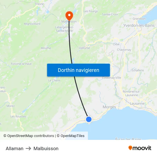 Allaman to Malbuisson map