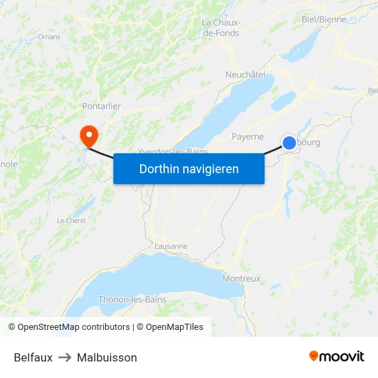 Belfaux to Malbuisson map