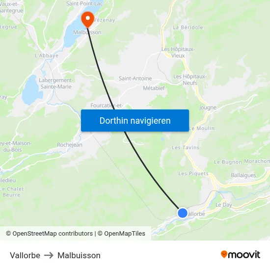 Vallorbe to Malbuisson map