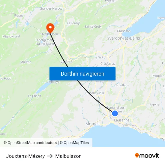 Jouxtens-Mézery to Malbuisson map