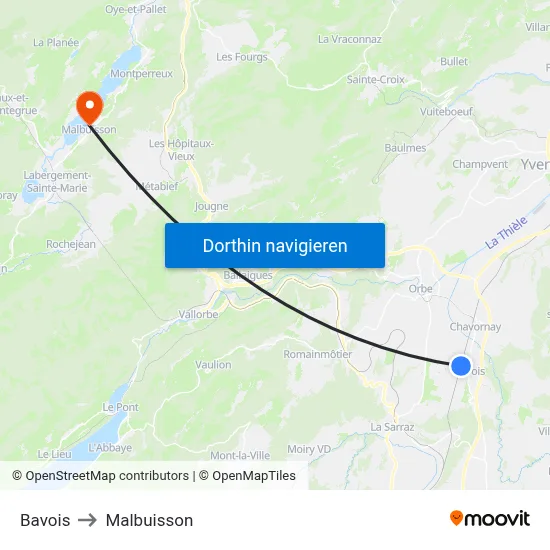 Bavois to Malbuisson map