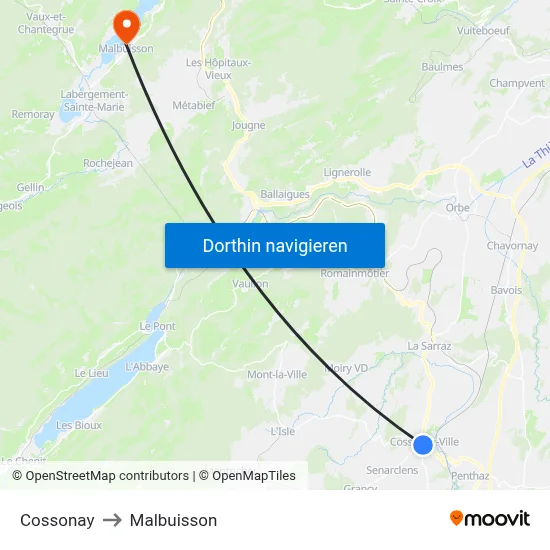 Cossonay to Malbuisson map
