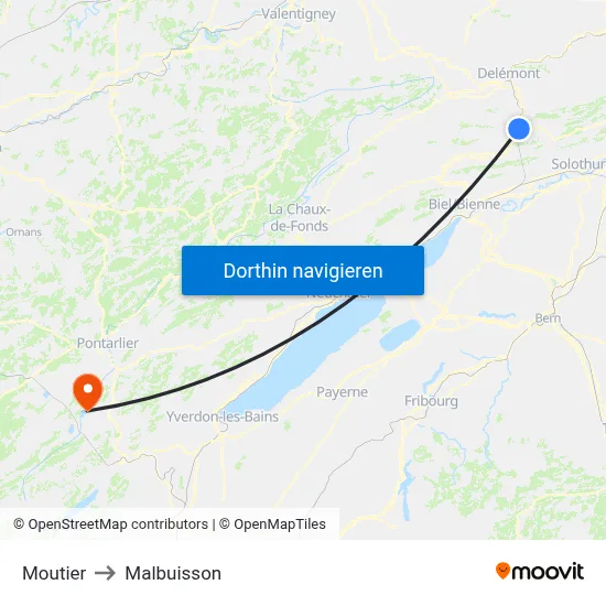 Moutier to Malbuisson map