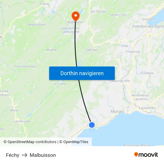 Féchy to Malbuisson map