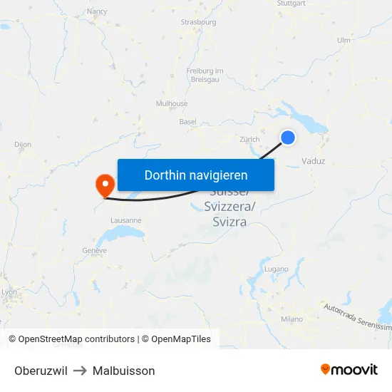 Oberuzwil to Malbuisson map