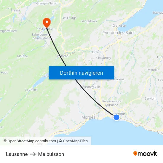Lausanne to Malbuisson map