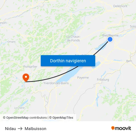 Nidau to Malbuisson map
