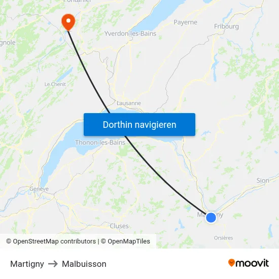 Martigny to Malbuisson map