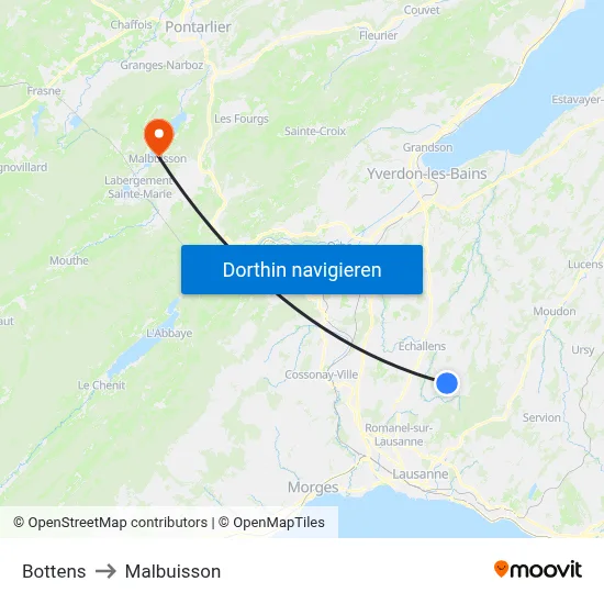 Bottens to Malbuisson map