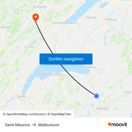 Saint-Maurice to Malbuisson map
