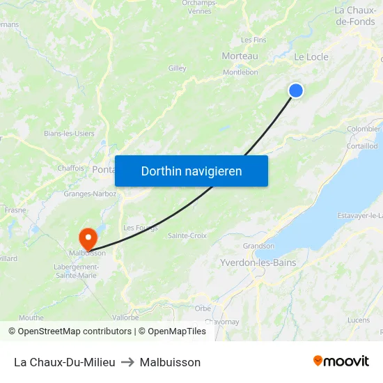 La Chaux-Du-Milieu to Malbuisson map