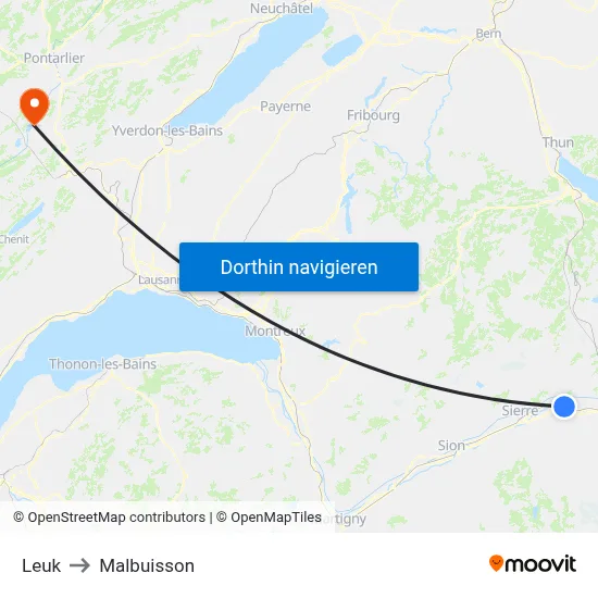 Leuk to Malbuisson map