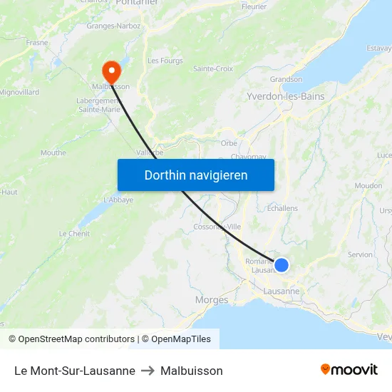 Le Mont-Sur-Lausanne to Malbuisson map