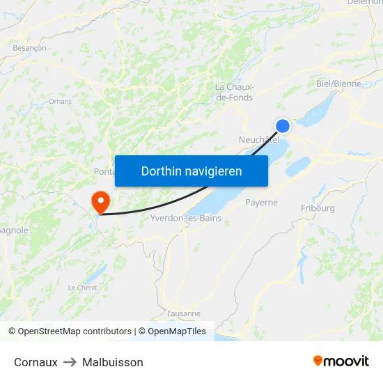 Cornaux to Malbuisson map