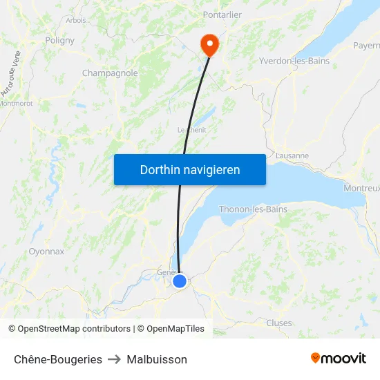 Chêne-Bougeries to Malbuisson map