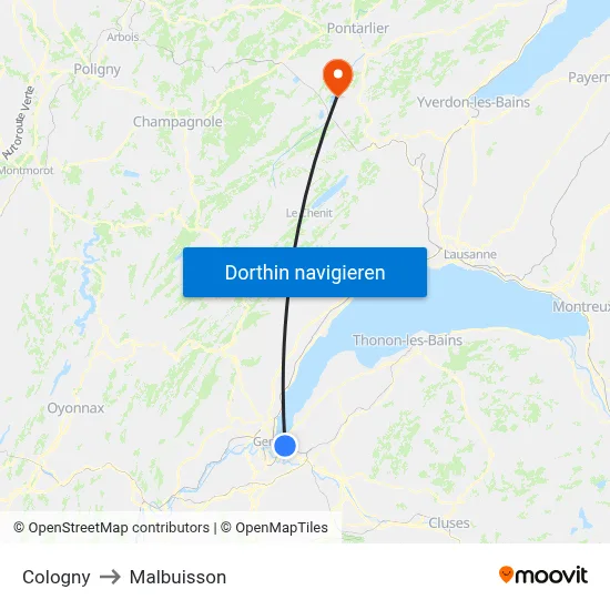 Cologny to Malbuisson map