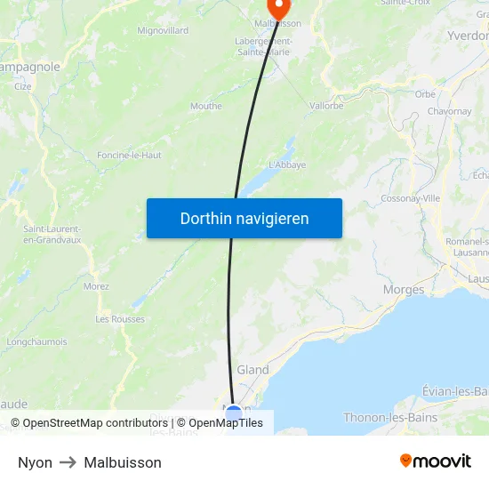 Nyon to Malbuisson map
