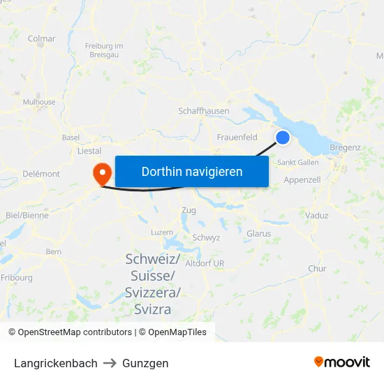 Langrickenbach to Gunzgen map