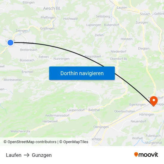 Laufen to Gunzgen map