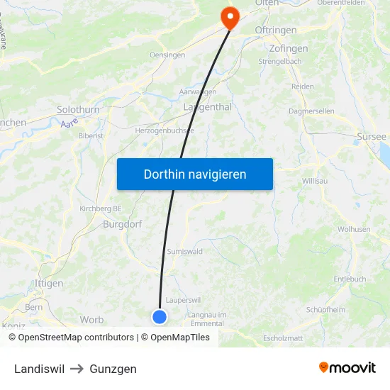Landiswil to Gunzgen map