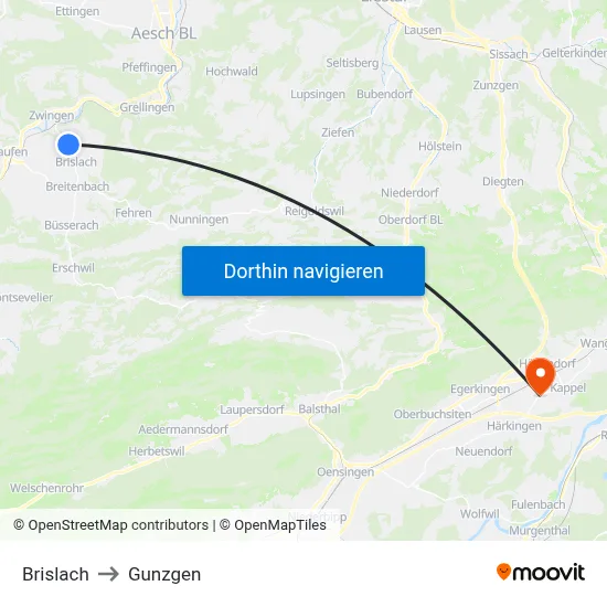 Brislach to Gunzgen map