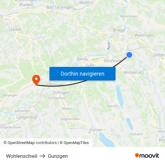 Wohlenschwil to Gunzgen map