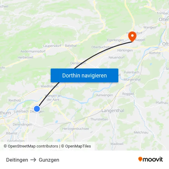 Deitingen to Gunzgen map
