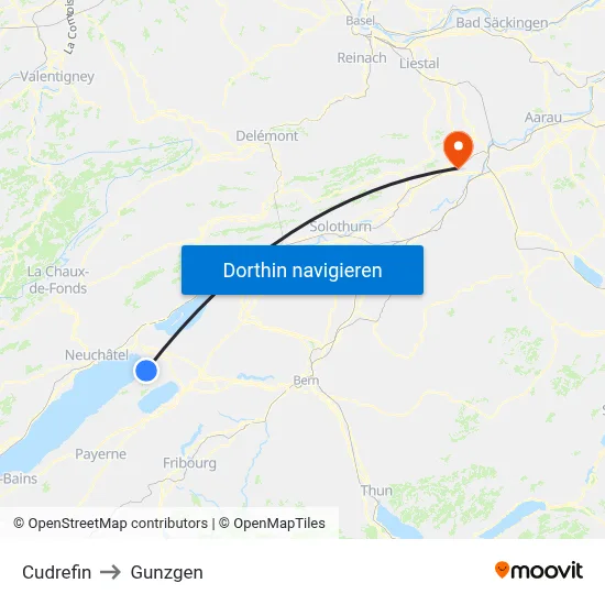 Cudrefin to Gunzgen map