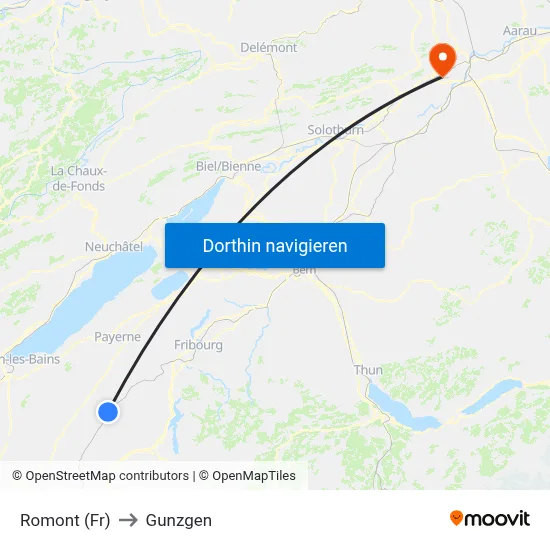 Romont (Fr) to Gunzgen map