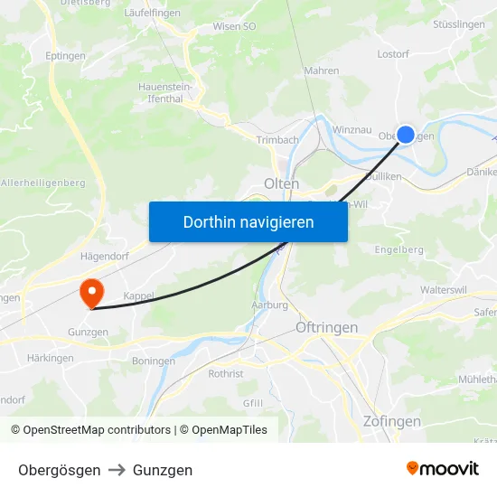 Obergösgen to Gunzgen map