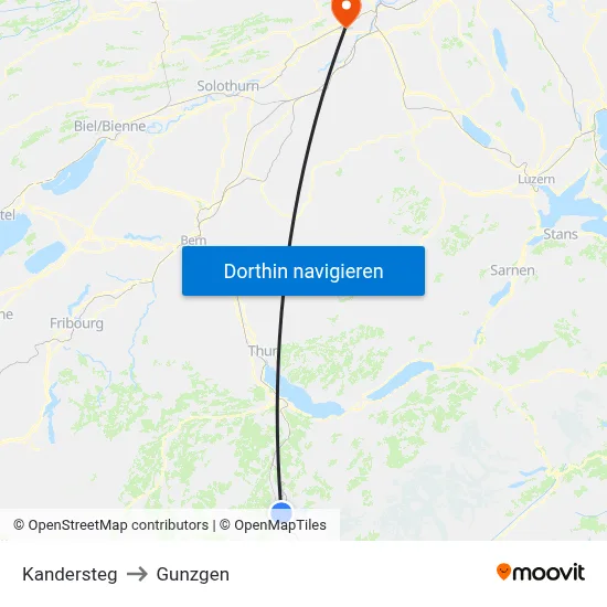 Kandersteg to Gunzgen map