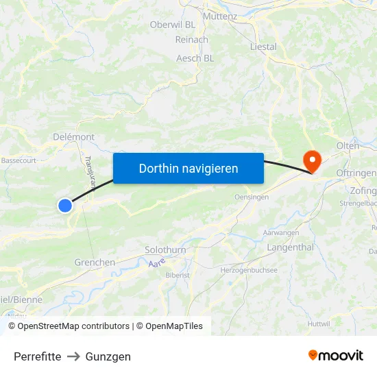Perrefitte to Gunzgen map