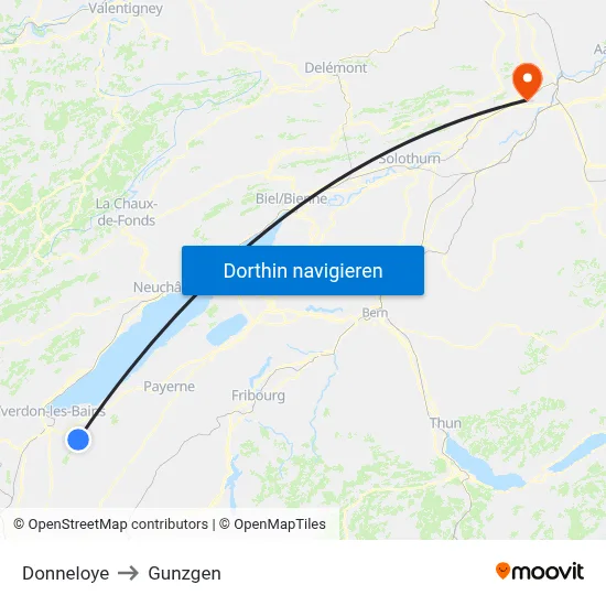 Donneloye to Gunzgen map