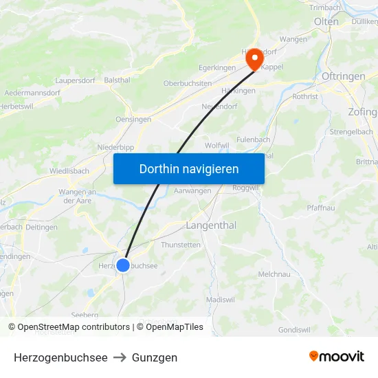 Herzogenbuchsee to Gunzgen map