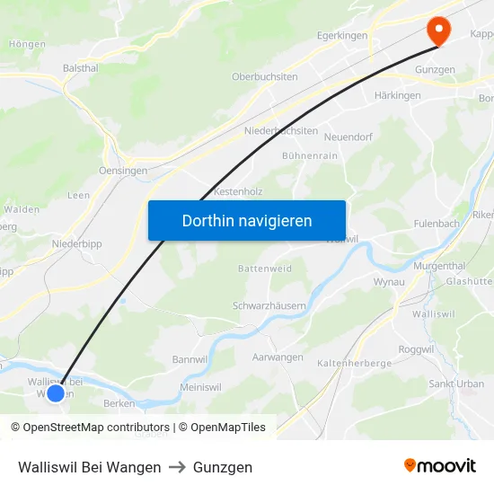 Walliswil Bei Wangen to Gunzgen map