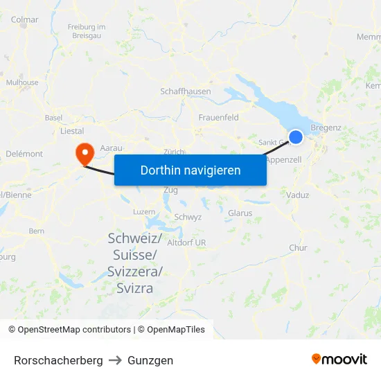 Rorschacherberg to Gunzgen map