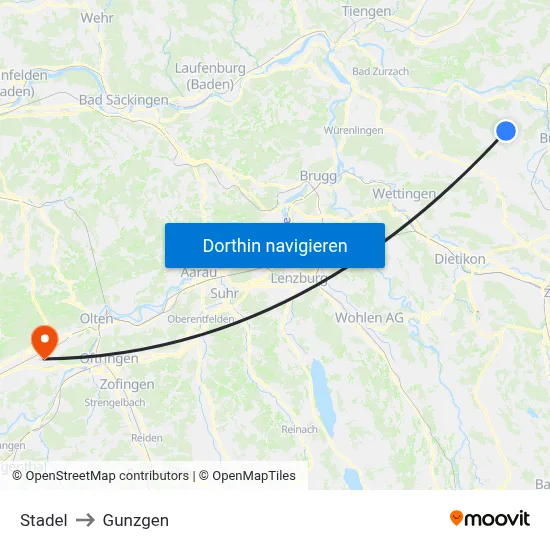 Stadel to Gunzgen map