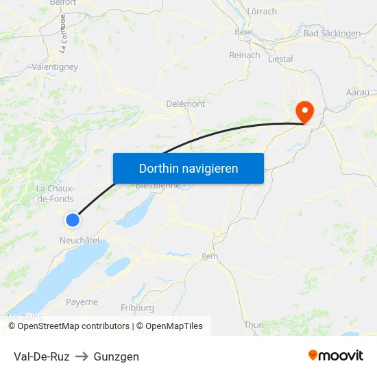 Val-De-Ruz to Gunzgen map