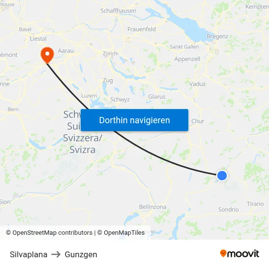 Silvaplana to Gunzgen map