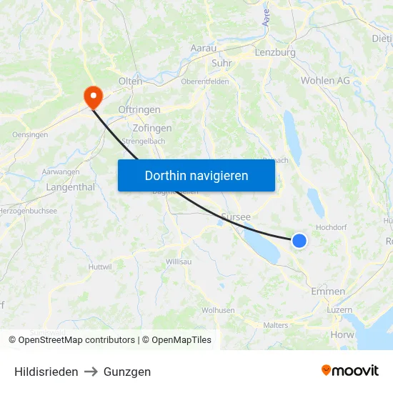Hildisrieden to Gunzgen map
