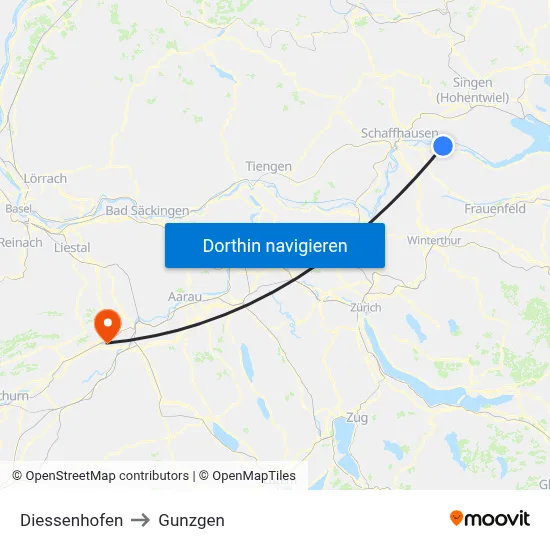 Diessenhofen to Gunzgen map