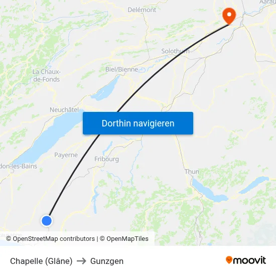 Chapelle (Glâne) to Gunzgen map