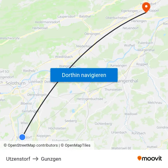 Utzenstorf to Gunzgen map