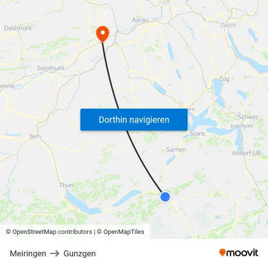 Meiringen to Gunzgen map