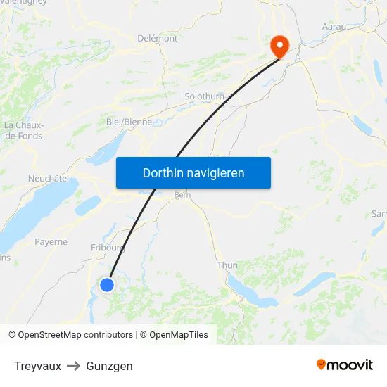 Treyvaux to Gunzgen map