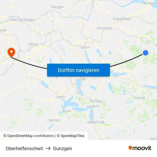 Oberhelfenschwil to Gunzgen map