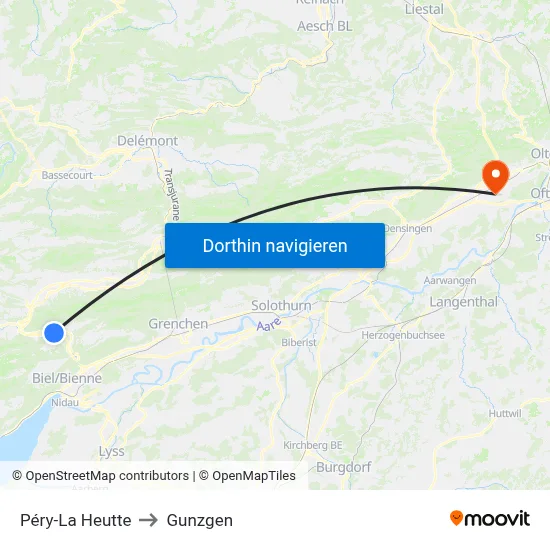 Péry-La Heutte to Gunzgen map