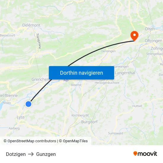 Dotzigen to Gunzgen map