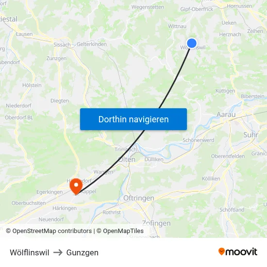 Wölflinswil to Gunzgen map